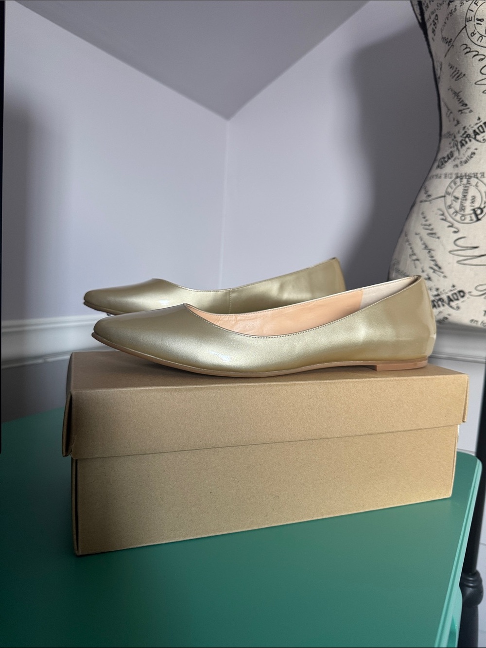 Cole Haan- Juliana Skimmer II Women's Pointed Metallic Gold Leather Ballet Flat